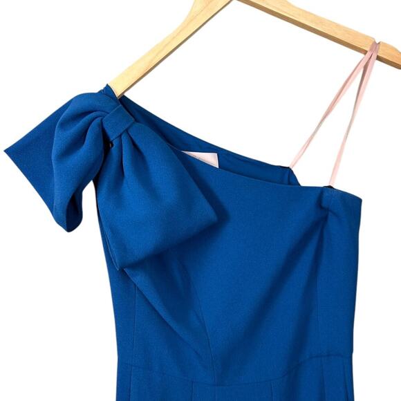 Gal Meets Glam Sylvia Jumpsuit Blue One Shoulder Bow size 6 Small Sleeveless - Picture 7 of 12